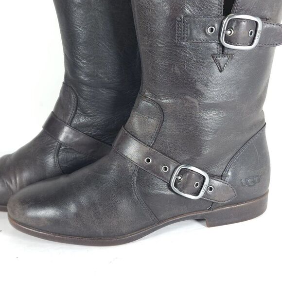 UGG Women's Frances US 7,5 Brown Leather Buckle Riding Moto Boots - Picture 2 of 15